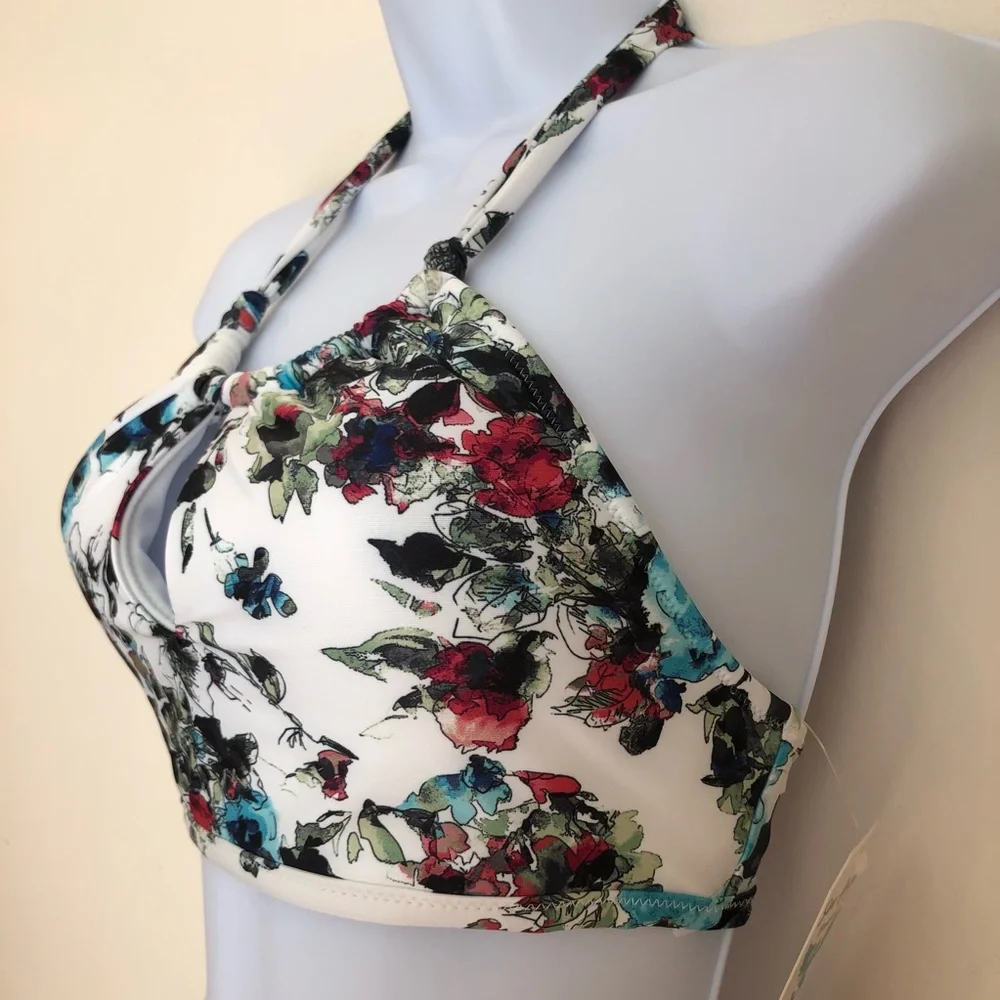 Sea Angel Size Medium Floral Print‎ Halter Swim Top